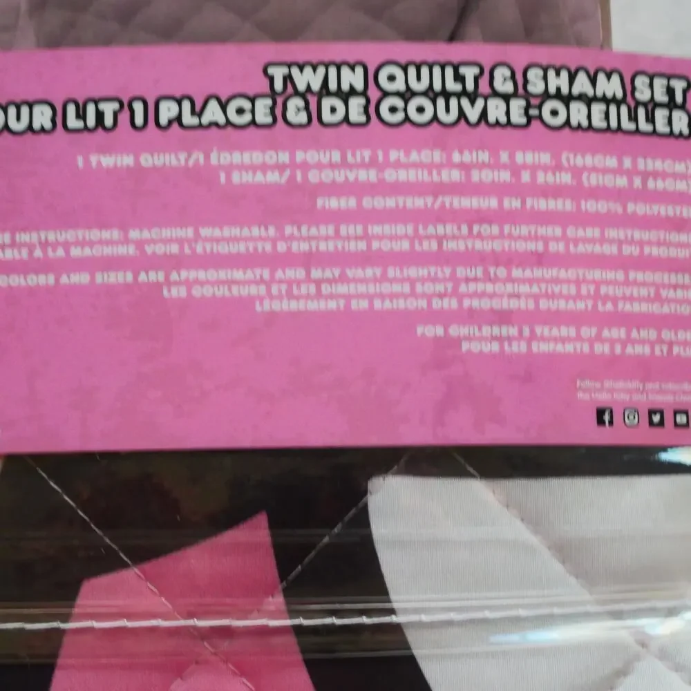 NEW Jay Franco Hello Kitty Pink Stripes & Hearts Twin Size Quilt & Sham Set - Picture 4 of 9